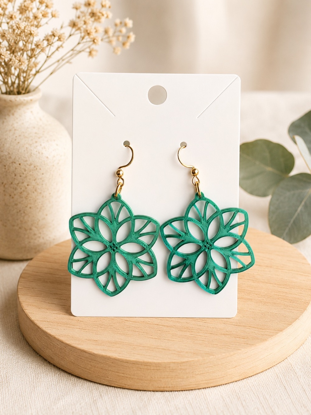 Green Floral Cutout Dangle Earrings - Unbranded